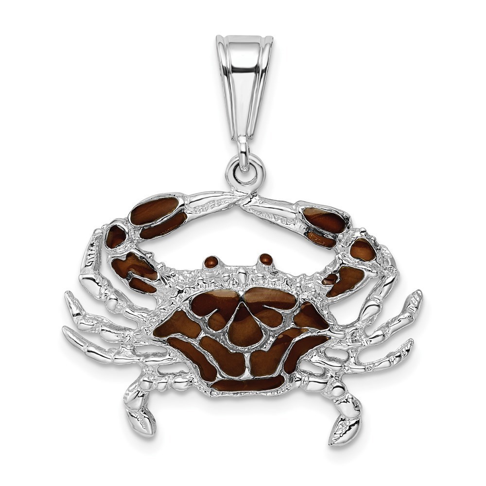 Million Charms 925 Sterling Silver Enameled Brown Crab Necklace Charm Pendant